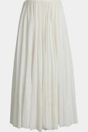 Ralph Lauren Trivelas Sequined Pleated Cotton Voile Maxi Skirt