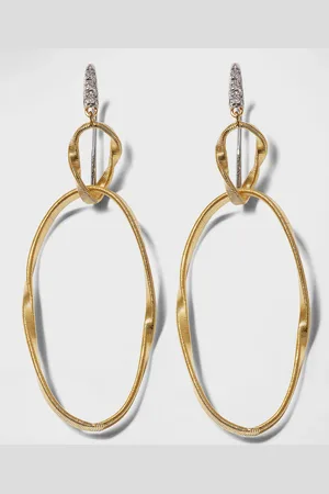 Marco Bicego 18K Gold Marrakech Onde Double Link Hook Earrings with White Diamonds