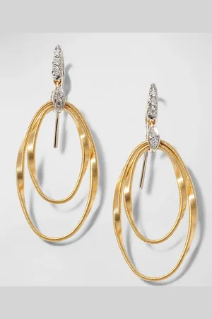 Marco Bicego 18K Gold Marrakech Onde Double Concentric Hook Earrings with White Diamond