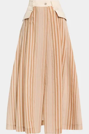 Alberta Ferretti Striped Pleated Maxi Skirt
