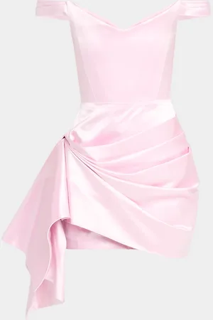 ALEX PERRY Off-The-Shoulder Draped Duchesse Satin Mini Dress