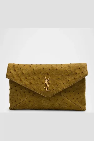 Saint Laurent Large YSL Envelope Clutch Bag in Ostrich Nubuck