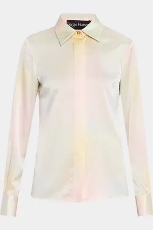 Sergio Hudson Watercolor Button-Down Silk Blouse