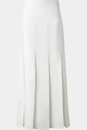 AKRIS Stonewashed Linen-Wool Pleated Midi Skirt