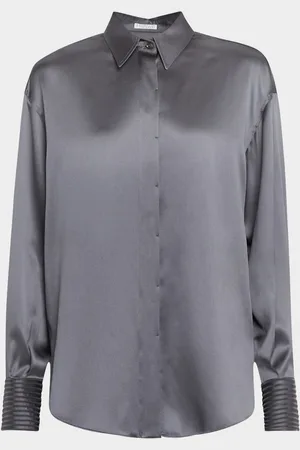 Brunello Cucinelli Sequined Cuff Satin Blouse