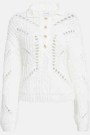 NAADAM Ribbed Open-Stitch Quarter Button Sweater
