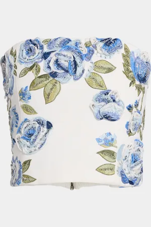 ALICE+OLIVIA Cece Floral Embellished Cropped Top