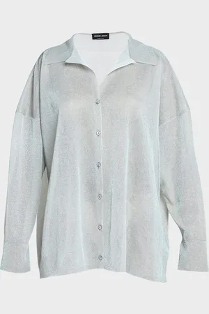 Giorgio Armani Sheer Metallic Oversized Collared Blouse