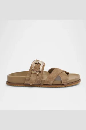 GABRIELA HEARST Suede Buckle Crisscross Slide Sandals