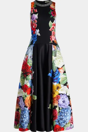 ALICE+OLIVIA Adley Floral Drop-Waist Midi Dress