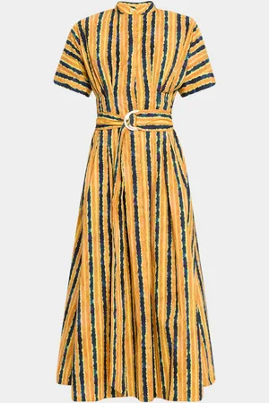 Amir Taghi Zary Striped Belted Midi Shirtdress