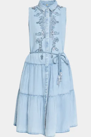 Kobi Halperin Glori Tiered Embroidered Denim Midi Dress