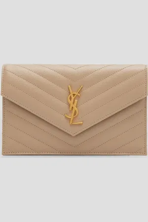 Saint Laurent YSL Monogram Small Wallet on Chain in Grained Leather