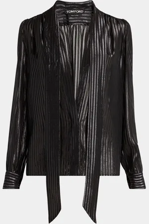 Tom Ford Metallic Striped Lavalliere Plunging Blouse