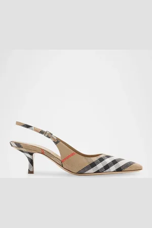 Burberry Birdie Metallic Check Slingback Kitten-Heel Pumps