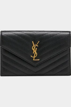 Saint Laurent YSL Monogram Small Wallet on Chain in Grained Leather