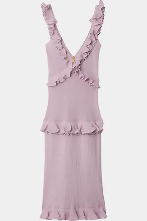 Burberry Ruffle V-Neck Sleeveless Maxi Dress