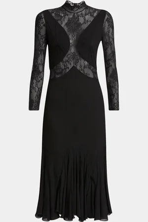Givenchy Bracelet-Sleeve Lace Inset Midi Dress