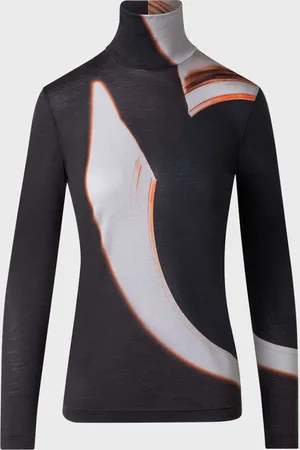 AKRIS Turtleneck Mocca Loop Print Cashmere-Silk T-Shirt