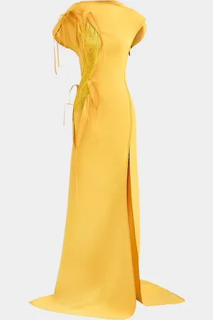 MATICEVSKI Alena Fringe Applique Slit Gown