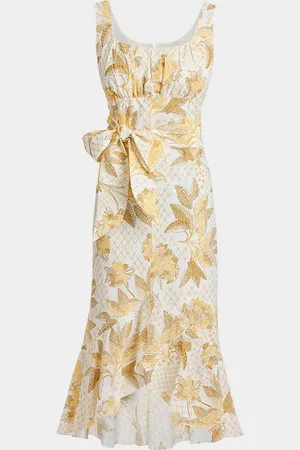 Santorelli Rina Flounce Cotton Cloque Midi Dress