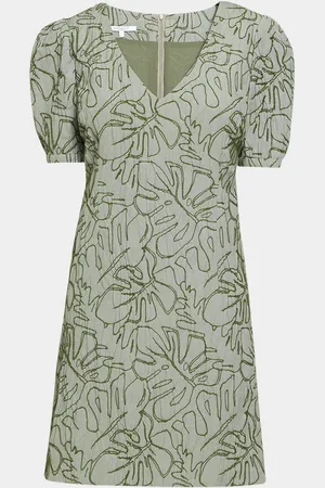Santorelli Embroidered A-Line Cotton Cloque Dress