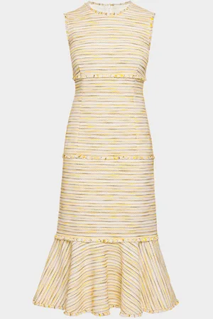 Santorelli Sleeveless Striped Tweed Midi Dress