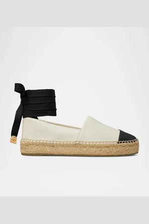 Tory Burch Bicolor Leather Ankle-Wrap Espadrilles