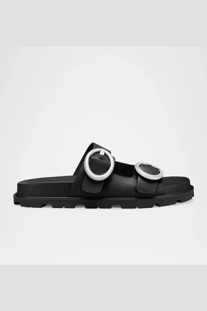 Stuart Weitzman Benni Leather Dual-Strap Sport Slide Sandals