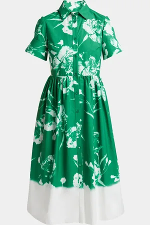 Erdem Carnation-Print Cotton Poplin Short-Sleeve Midi Shirtdress