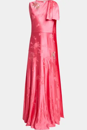Erdem Asymmetric Drape Floral Silk Jacquard Gown