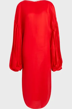 Khaite Zelma Balloon-Sleeve Silk Midi Dress