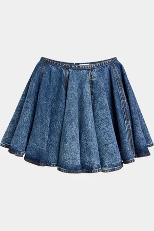 Alaïa Flared Denim Pleated Mini Skirt