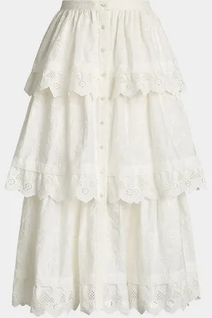 Ralph Lauren Caitlin Tiered Embroidered Cotton Poplin Midi Skirt