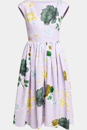 Erdem Boat-Neck Floral-Print Pleated Midi Dress