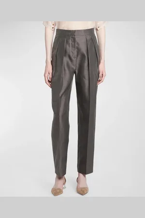 Giorgio Armani Shantung Silk Pleated Straight-Leg Trousers
