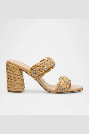 Stuart Weitzman Lana Raffia Crystal Slide Sandals