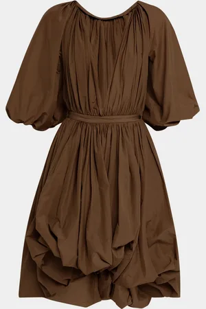 Serafini Plunging Puff-Sleeve Balloon Dress