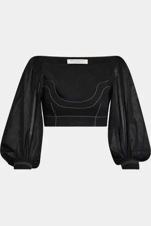 Serafini Puff-Sleeve Crop Blouse