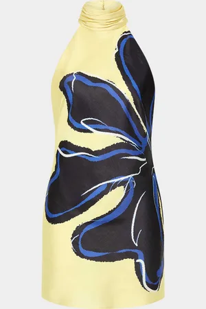 Rebecca Vallance Indigo Bloom Open-Back Halter Mini Dress