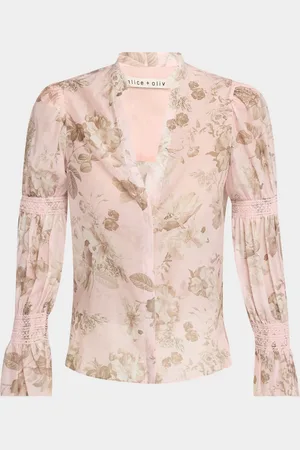 ALICE+OLIVIA Ilan Smocked-Sleeve Blouse