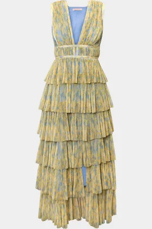Hutch Amora Deep V-Neck Tiered Tulle Gown
