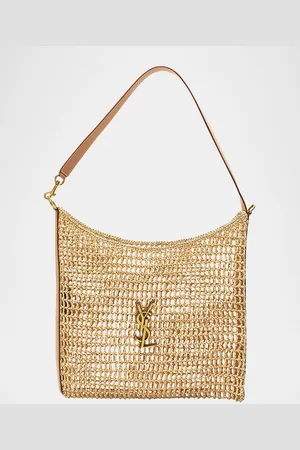 Saint Laurent Oxalis YSL Monogram Shoulder Bag in Raffia with Bronze Hardware