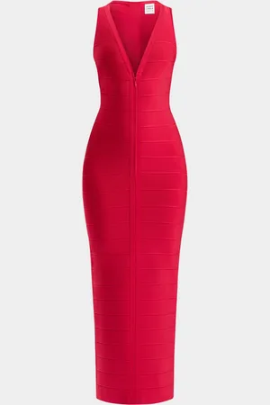 Hervé Léger Sol V-Neck Racerback Zipper Bandage Gown