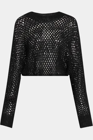 ROSETTA GETTY Hand Knit Mesh Dolman-Sleeve Crop Sweater