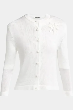 Jil Sander Crochet Flower Three-Quarter Sleeve Cardigan