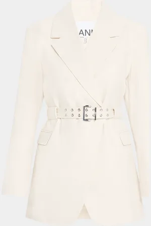 Ganni Belted Cotton Melange Blazer