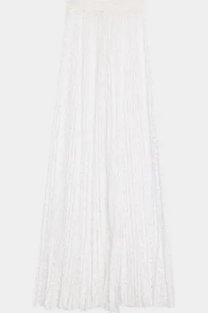 Michael Kors Pleated Sheer Floral Lace Maxi Skirt