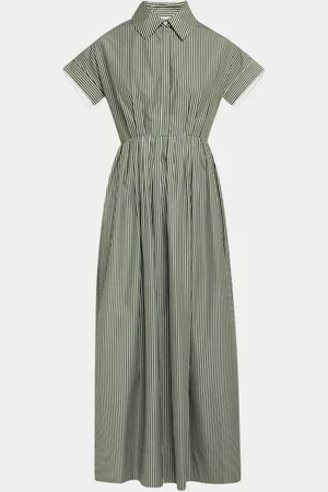 DICE KAYEK Striped Short-Sleeve Pleated Midi Shirtdress