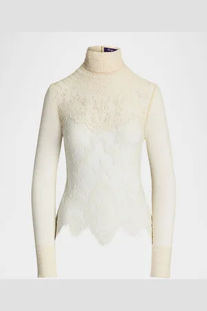 Ralph Lauren Delilah Embellished Floral Leavers Lace Turtleneck Top